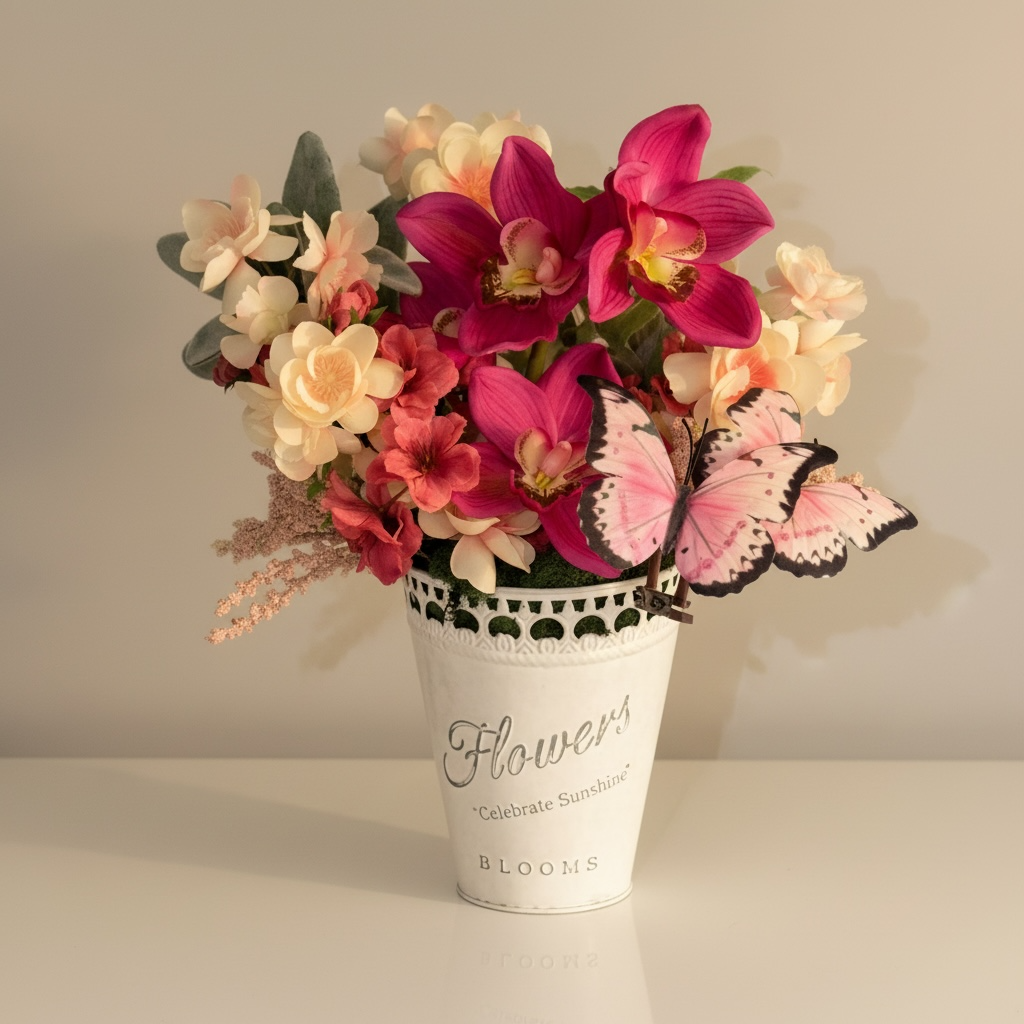 Pink Orchid & Butterfly Arrangement — "Celebrate Sunshine"