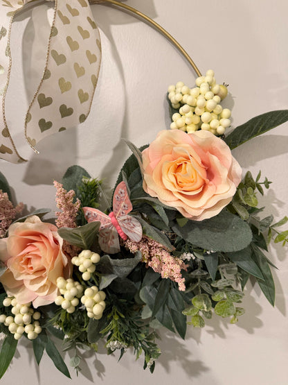 Handmade Blush Rose Gold Hoop Wreath — Modern Minimalist Front Door Décor